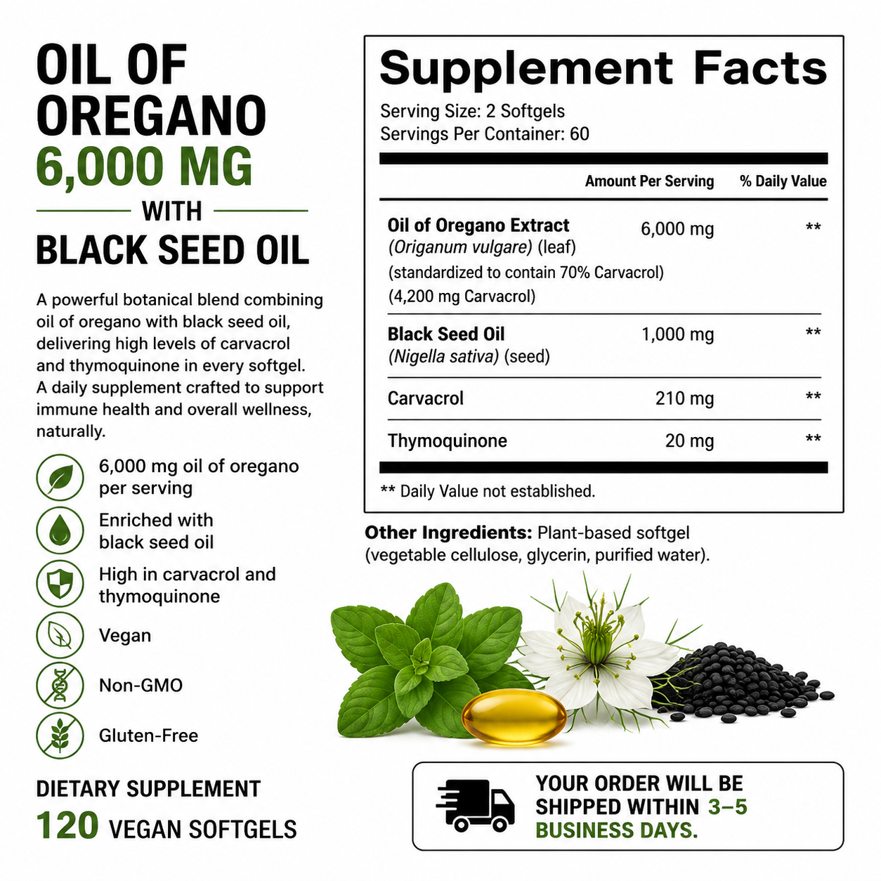 Oil of Oregano 6000 mg with Black Seed Oil — Supplement Facts