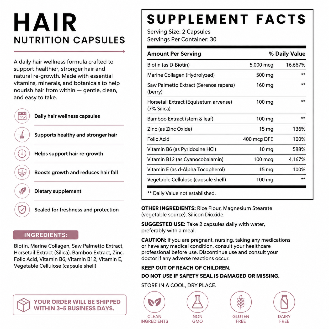 Hair Nutrition Capsules — Supplement Facts