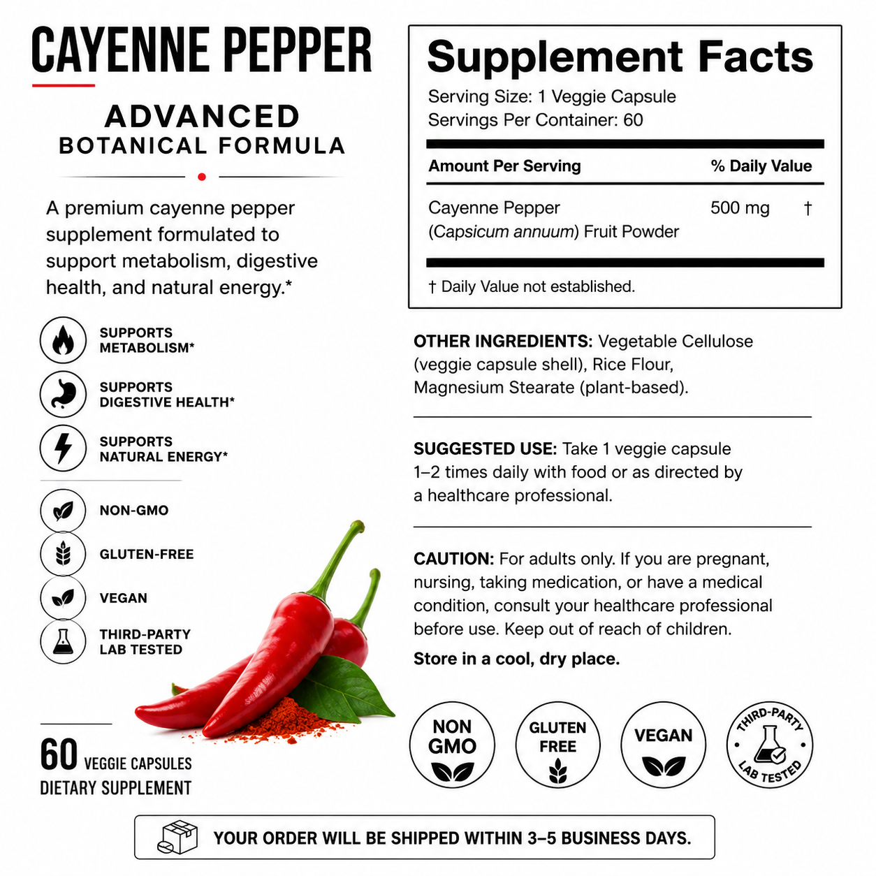 Cayenne Pepper Advanced Botanical Formula — Supplement Facts